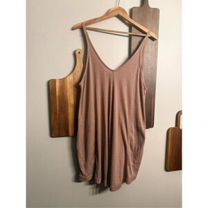 Free People FP Beach Brown Ribbed V-neck Flowy Tank Tunic Mini Dress Medium